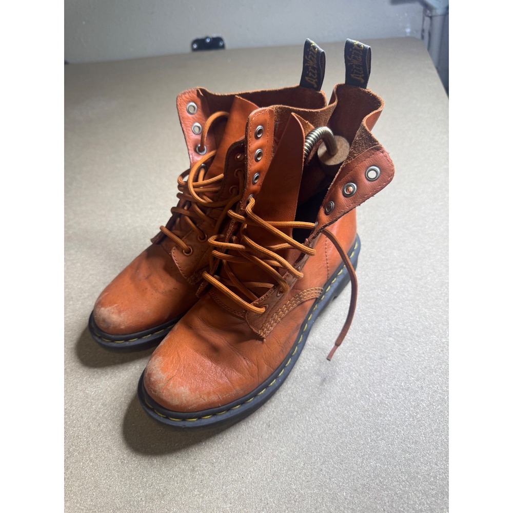 vtg Dr. Martens 1460 Pascal Burnt Orange Leather Lace Up Boots Womens 9 Mens 8